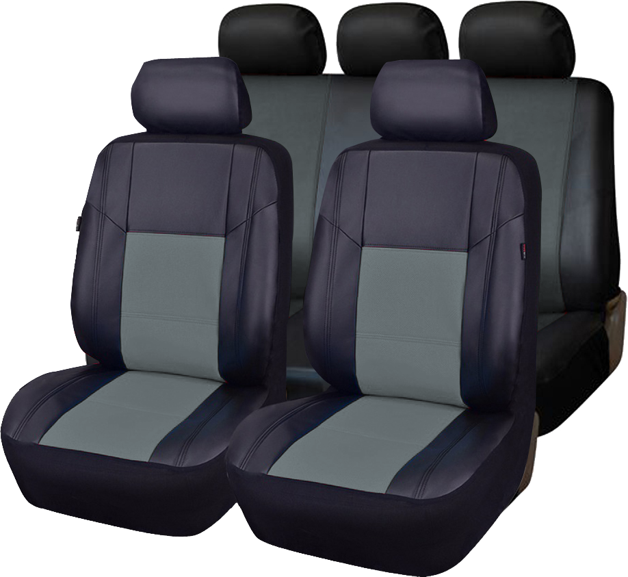 LEATHERETTE SEAT COVER - 9PC, Black/Grey