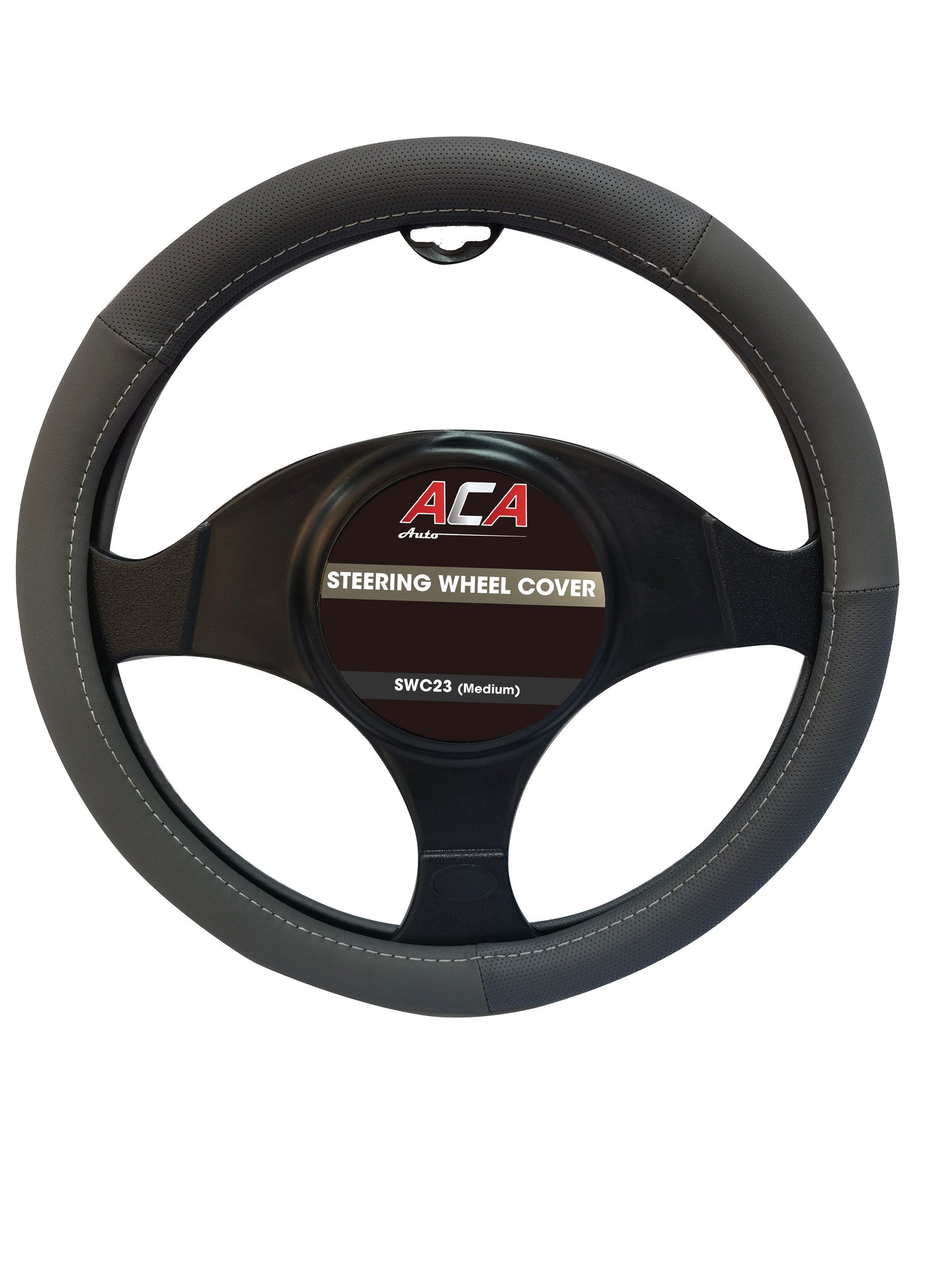 STEERING WHEEL COVER - GREY W/WHITE STITCH (M)