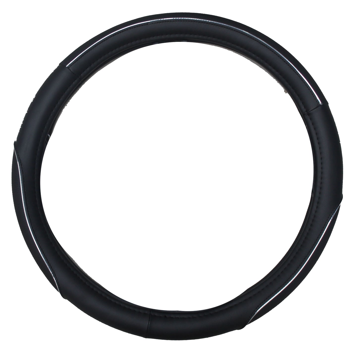 STEERING WHEEL COVER - BLACK W/SILVER PIPING (M)