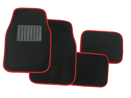 4PC CARPET MATS - Black/Red Trim