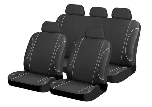 JAZZ SEAT COVER - 9PC, Black w/Grey Piping