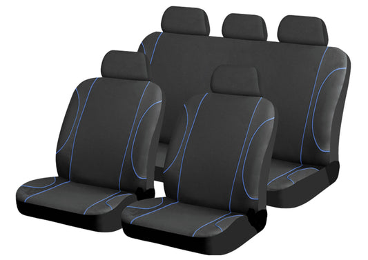 JAZZ SEAT COVER - 9PC, Black w/Blue Piping