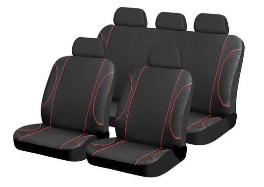 JAZZ SEAT COVER - 9PC, Black w/Red Piping