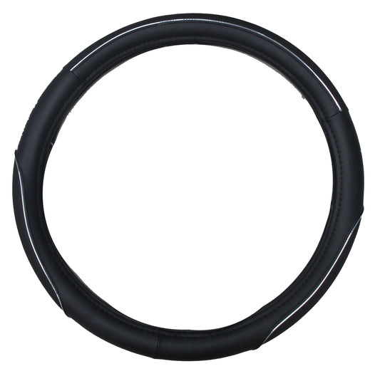 STEERING WHEEL COVER - BLACK W/SILVER PIPING (S)