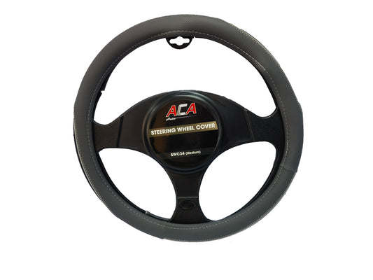 STEERING WHEEL COVER - GREY W/SILVER PIPING (M)