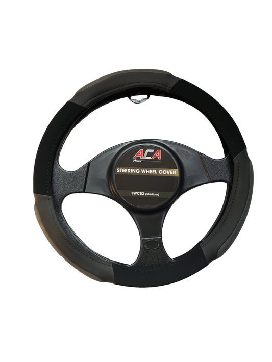 STEERING WHEEL COVER  - BLACK & GREY MAXI GRIP (M)