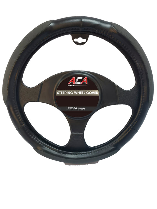 STEERING WHEEL COVER  - BLACK & GREY MAXI GRIP (L)