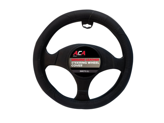 STEERING WHEEL COVER - BLACK ACA LEATHER (L)