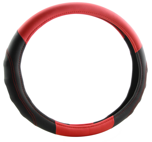 STEERING WHEEL COVER - ACA DELUXE BLACK & RED (L)