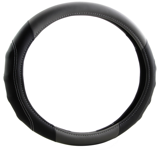 STEERING WHEEL COVER - ACA DELUXE BLACK & GREY (L)